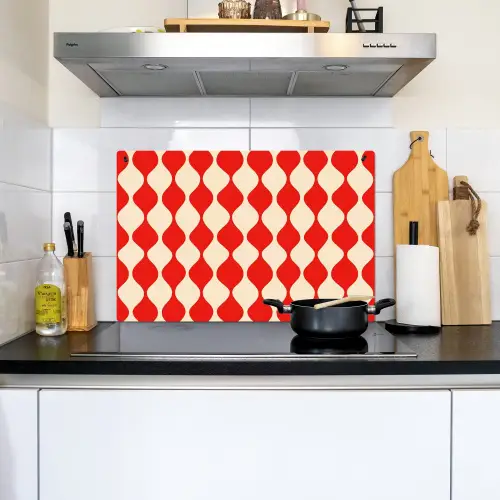 Golvend patroon - Retro - Rood - Beige Inductie beschemer met haakjes klein 777 -sfeer2