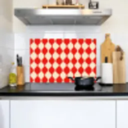 Golvend patroon - Retro - Rood - Beige Inductie beschemer met haakjes klein 777 -sfeer2