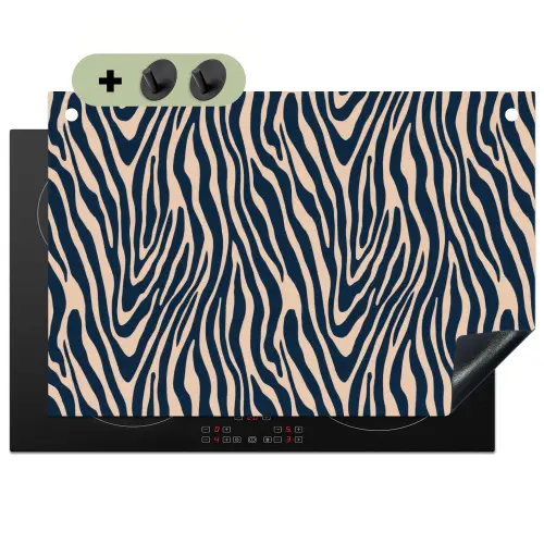 Zebra - Patroon - Blauw - Beige Inductie beschemer met haakjes klein 777 -3d