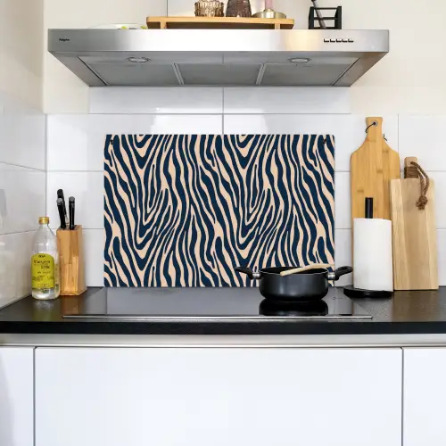 Zebra - Patroon - Blauw - Beige Inductie beschemer met haakjes klein 777 -sfeer2