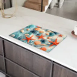 Zeesterren - Schelpen - Illustratie - Zand Inductie beschermer vinyl 3mm klein -sfeer8