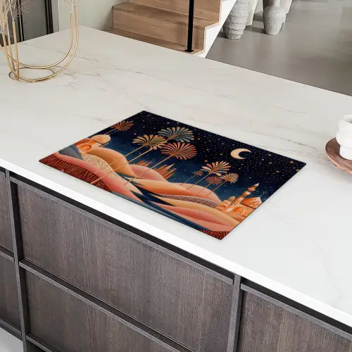 Sterrenhemel - Palmen - Rivier Inductie beschermer vinyl 3mm klein -sfeer8