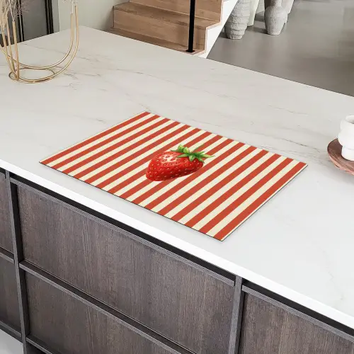 Aardbei - Strepen - Rood Inductie beschermer vinyl 3mm klein -sfeer8