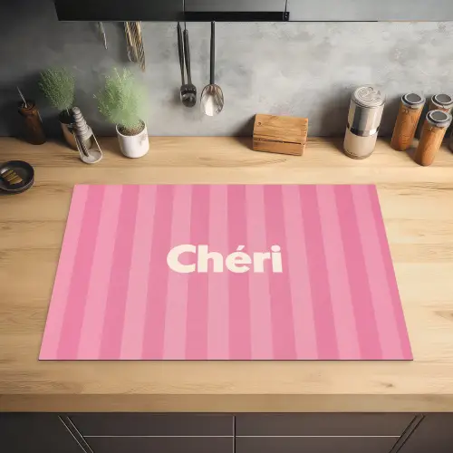 Gestreept - Roze - Chéri Inductie beschermer vinyl 3mm klein -sfeer5