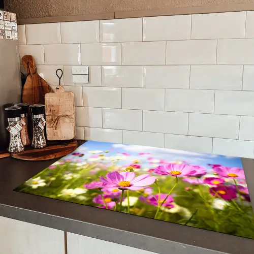 Zomerse Cosmea Inductie beschermer vinyl 3mm klein -sfeer3