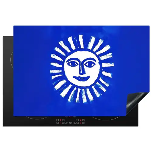 Zon - Gezicht - Penseelstructuur - Blauw Inductie beschermer vinyl 3mm klein -3d