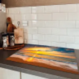 Zonsondergang - Strand - Zee - Wolken - Oranje Inductie beschermer vinyl 3mm middel -sfeer3