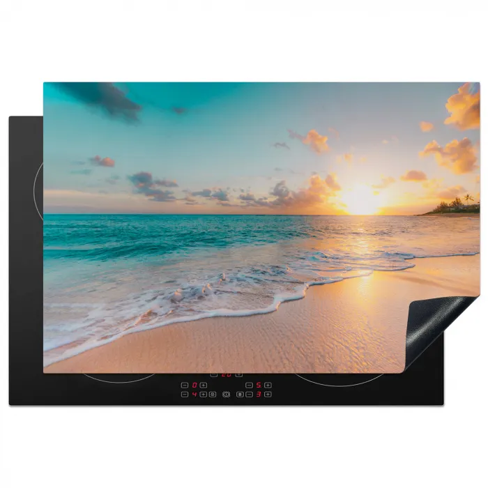 Zonsondergang - Strand - Zee - Zomer - Blauw Inductie beschermer vinyl 3mm klein -3d