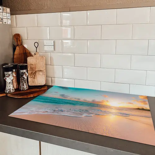 Zonsondergang - Strand - Zee - Zomer - Blauw Inductie beschermer vinyl 3mm klein -sfeer3