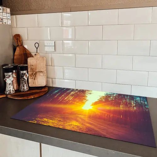 Zonsondergang - Bomen - Bos - Natuur Inductie beschermer vinyl 3mm middel -sfeer3