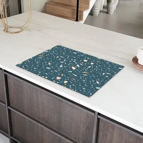 Terrazzo -  Patroon - Kleurrijk - Diep blauw Inductie beschermer vinyl 3mm klein 276 -sfeer8