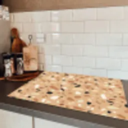 Terrazzo - Patroon - Kleurrijk - Oranje Inductie beschermer vinyl 3mm klein 276 -sfeer3