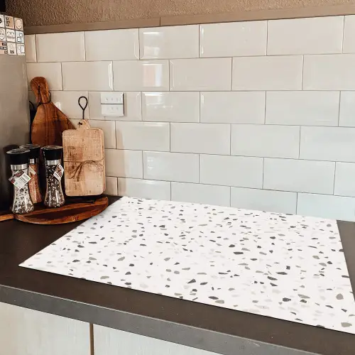 Terrazzo - Patroon - Créme Inductie beschermer vinyl 3mm klein 276 -sfeer3