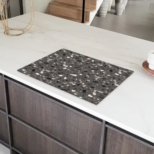 Terrazzo - Patroon - Grijs Inductie beschermer vinyl 3mm klein 276 -sfeer8