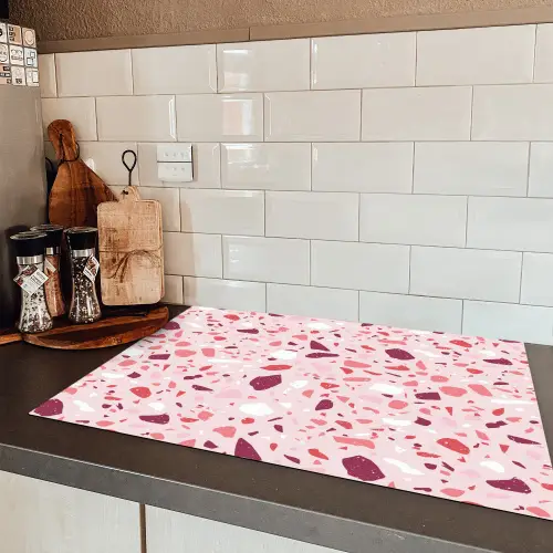 Terrazzo - Patroon - Roze Inductie beschermer vinyl 3mm klein 276 -sfeer3