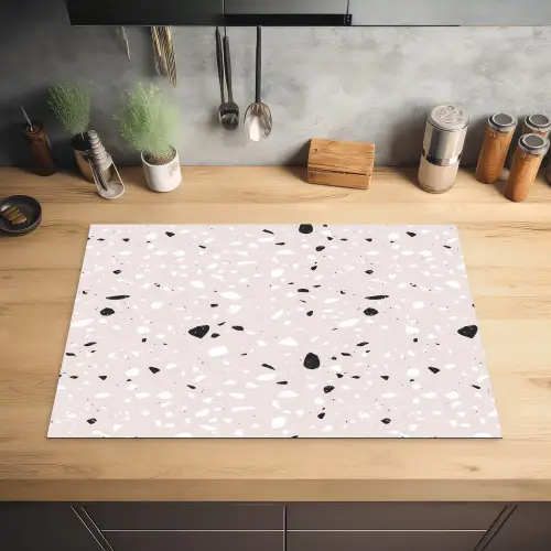 Terrazzo - Patroon - Zacht - Zwart - Wit Inductie beschermer vinyl 3mm klein 276 -sfeer5