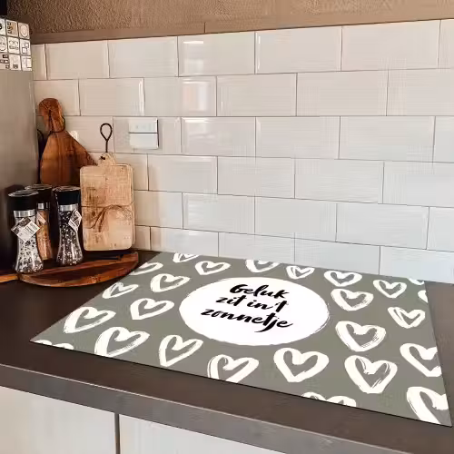 Tekst - geluk zit in 't zonnetje - Quotes - Geluk - Zon Inductie beschermer vinyl 3mm middel -sfeer3