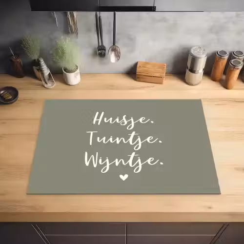 Tekst - Huisje, tuintje, wijntje - Thuis - Quotes - Wijn Inductie beschermer vinyl 3mm middel -sfeer5