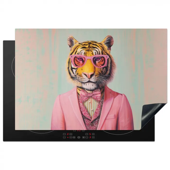Tijger - Strik - Jasje - Roze Inductie beschermer vinyl 3mm klein -3d