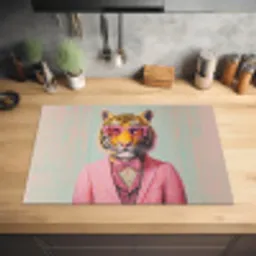 Tijger - Strik - Jasje - Roze Inductie beschermer vinyl 3mm klein -sfeer5