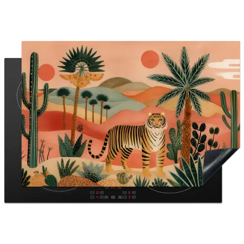 Tijger - Palmen - Cactus - Oranje Inductie beschermer vinyl 3mm klein -3d