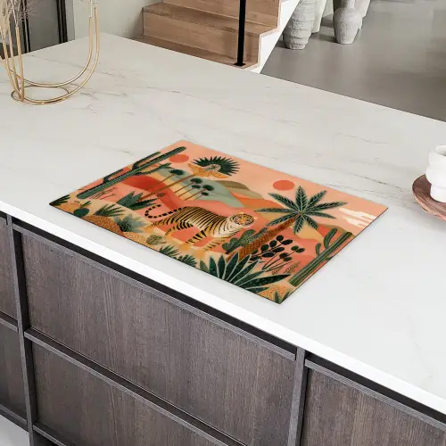 Tijger - Palmen - Cactus - Oranje Inductie beschermer vinyl 3mm klein -sfeer8