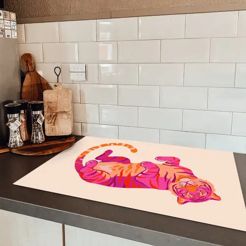 Tijger - Roze - Oranje Inductie beschermer vinyl 3mm klein -sfeer3