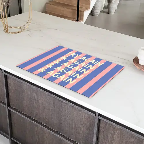 Try again - Strepen - Roze - Verticaal - Blauw Inductie beschermer vinyl 3mm klein -sfeer8