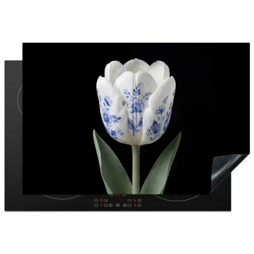 Tulp - Patroon - Blauw Inductie beschermer vinyl 3mm klein -3d