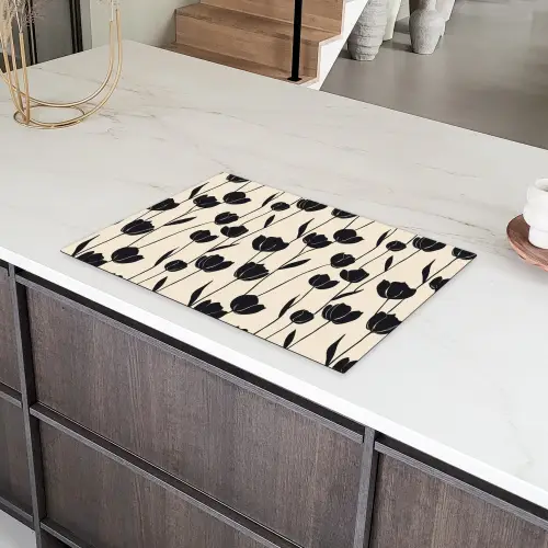 Tulpen - Patroon - Zwart Inductie beschermer vinyl 3mm klein 276 -sfeer8