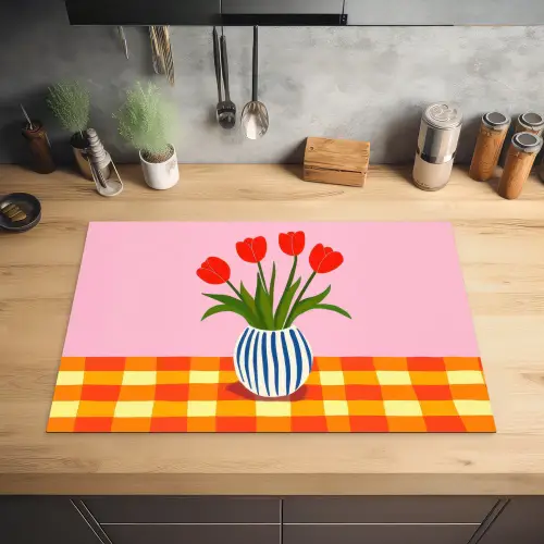Tulpen - Roze - Vaas Inductie beschermer vinyl 3mm klein -sfeer5