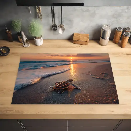 Schildpad - strand - Zonsondergang Inductie beschermer vinyl 3mm klein -sfeer5
