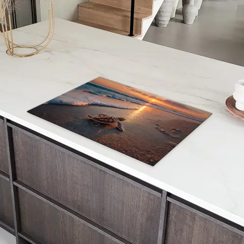 Schildpad - strand - Zonsondergang Inductie beschermer vinyl 3mm klein -sfeer8