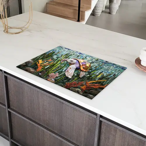 Schildpad - Zeewier - Mozaïek Inductie beschermer vinyl 3mm klein -sfeer8