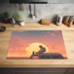 Busje - Kat - Zonsondergang - Oranje Inductie beschermer vinyl 3mm klein -sfeer5