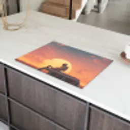 Busje - Kat - Zonsondergang - Oranje Inductie beschermer vinyl 3mm klein -sfeer8