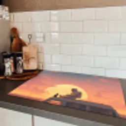 Busje - Kat - Zonsondergang - Oranje Inductie beschermer vinyl 3mm klein -sfeer3