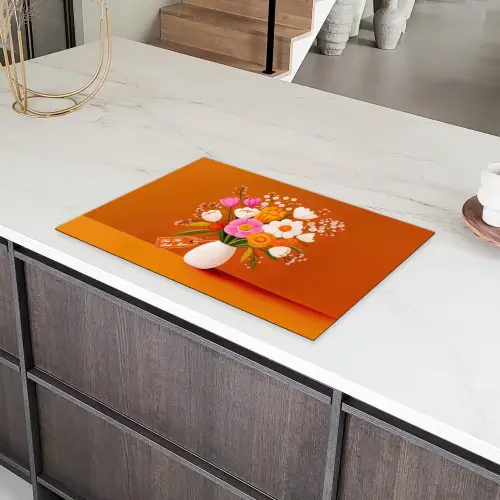 Vaas - Bloemen - Oranje Inductie beschermer vinyl 3mm klein -sfeer8