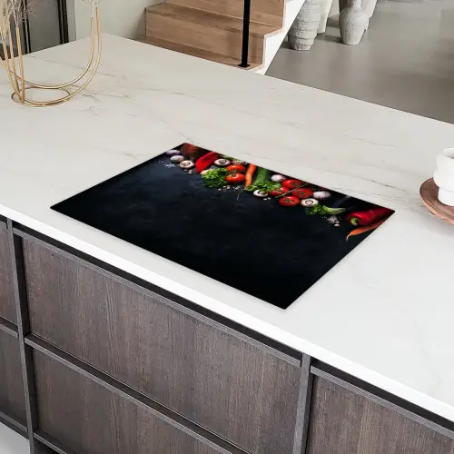Groente - Kruiden - Specerijen - Zwart - Rustiek - Keuken Inductie beschermer vinyl 3mm klein -sfeer8