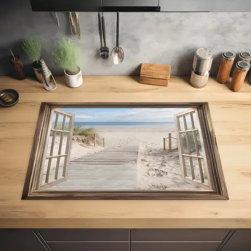 Doorkijk - Strand - Duinen - Pad - Landschap Inductie beschermer vinyl 3mm klein -sfeer5