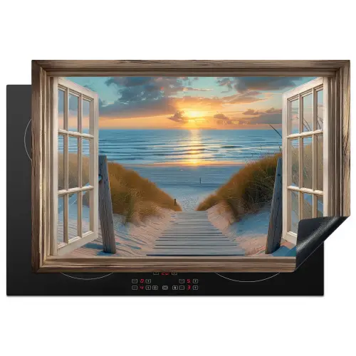 Doorkijk - Strand - Pad - Zonsondergang Inductie beschermer vinyl 3mm klein -3d