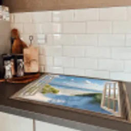 Doorkijk - Strand - Raam - Duinen - Zee Inductie beschermer vinyl 3mm klein -sfeer3