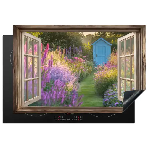 Doorkijk - Bloemen - Raam - Natuur Inductie beschermer vinyl 3mm klein -3d