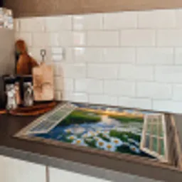 Doorkijk - Landschap - Raam - Water - Zonsondergang Inductie beschermer vinyl 3mm klein -sfeer3