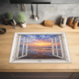 Doorkijk - Zee - Strand - Zonsondergang - Blauw Inductie beschermer vinyl 3mm middel -sfeer5