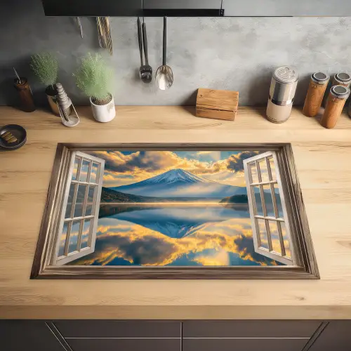 Doorkijk - Landschap - Bergen - Uitzicht - Raam Inductie beschermer vinyl 3mm klein -sfeer5