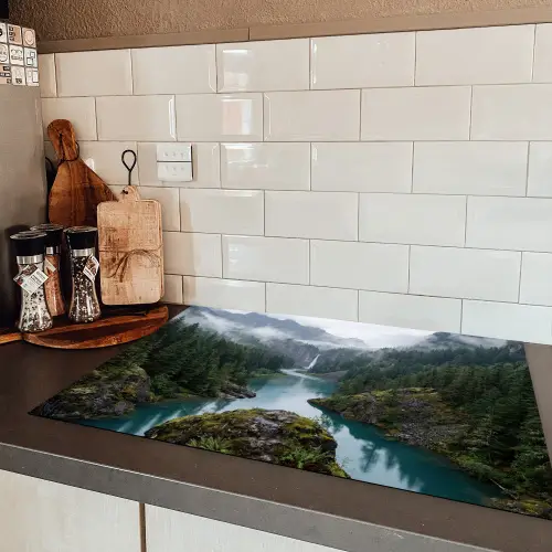 Waterval - Bomen - Bergen Inductie beschermer vinyl 3mm klein -sfeer3