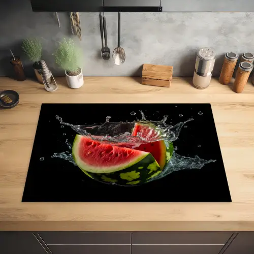 Watermeloen - Zwart - Water - Fruit - Meloen Inductie beschermer vinyl 3mm klein -sfeer5