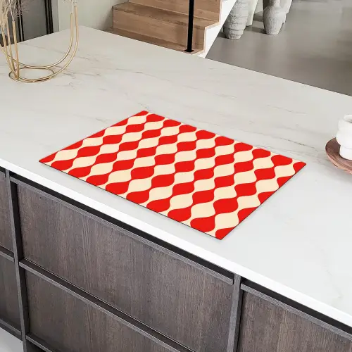 Golvend patroon - Retro - Rood - Beige Inductie beschermer vinyl 3mm klein 276 -sfeer8