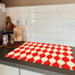 Golvend patroon - Retro - Rood - Beige Inductie beschermer vinyl 3mm klein 276 -sfeer3